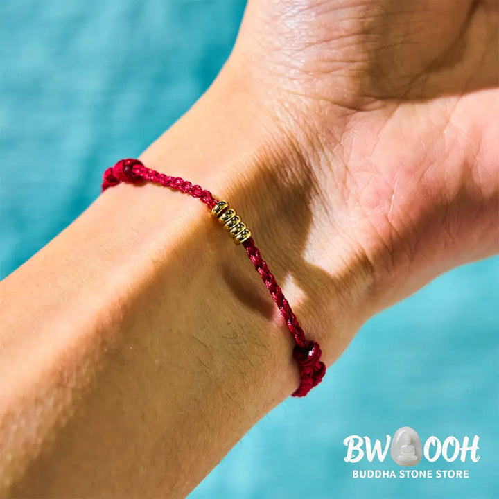 Buddha Stones 925 Sterling Silver Lucky Golden Bead Braided String Bracelet Anklet - BWOOOH - Bracelet