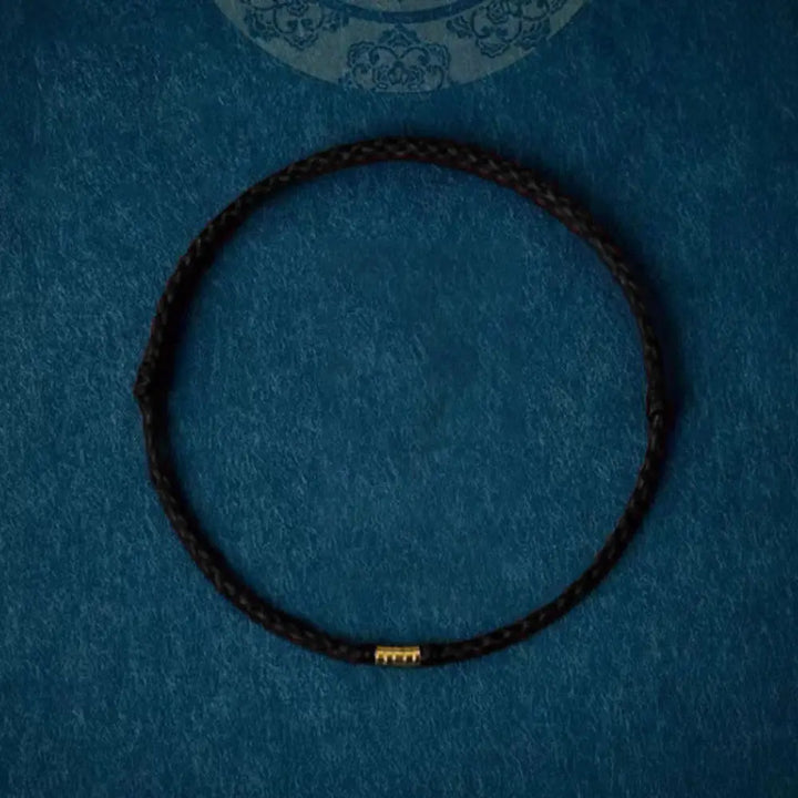 Buddha Stones 925 Sterling Silver Lucky Golden Bead Braided String Bracelet Anklet - BWOOOH - Black / Bracelet(Wrist