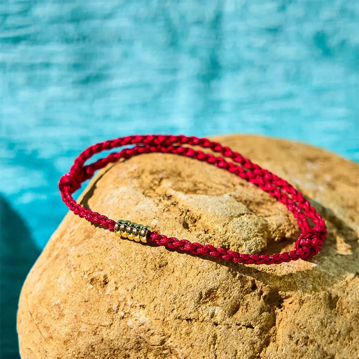 BWOOOH 925 Sterling Silver Lucky Golden Bead Braided String Bracelet Anklet — Sterling Silver Tibetan bracelet for spiritu...