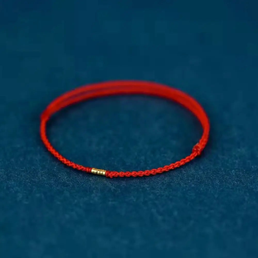 Buddha Stones 925 Sterling Silver Lucky Golden Bead Braided String Bracelet Anklet - BWOOOH - Red / Bracelet(Wrist