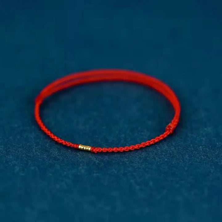 Buddha Stones 925 Sterling Silver Lucky Golden Bead Braided String Bracelet Anklet - BWOOOH - Red / Bracelet(Wrist