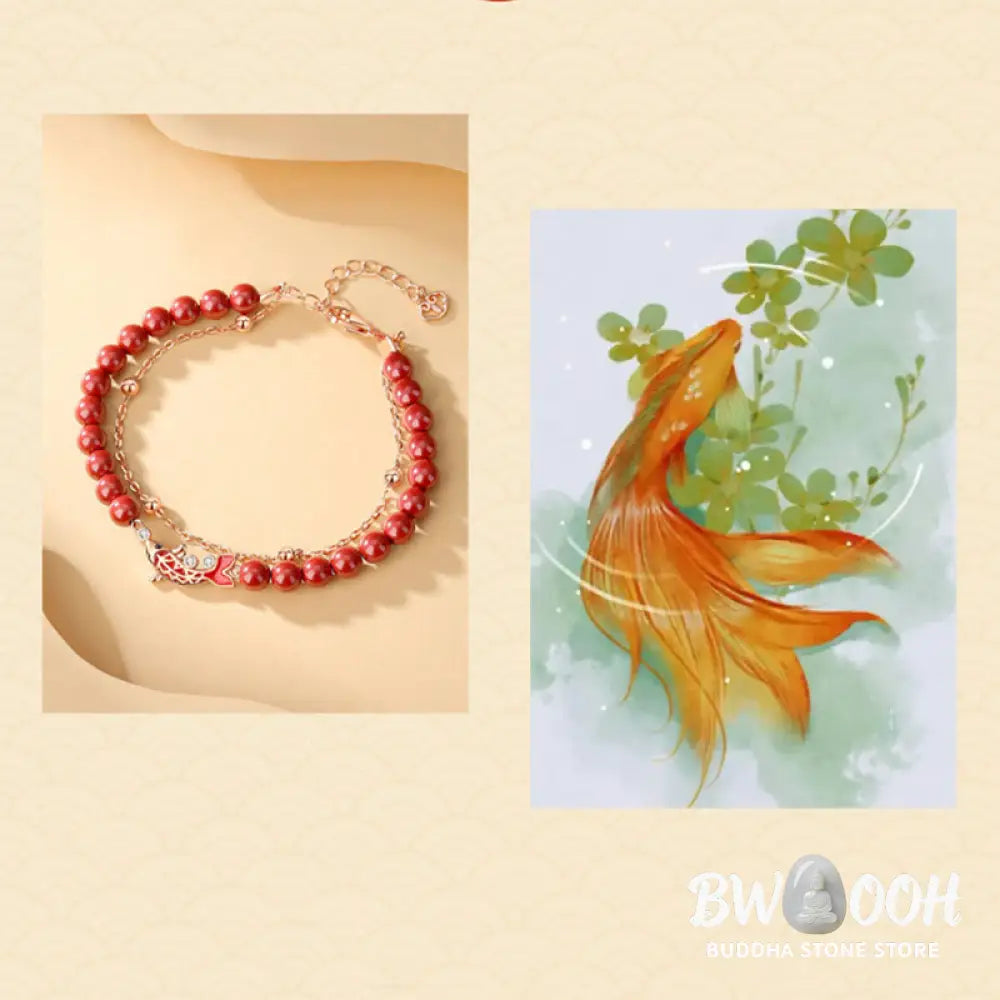 Buddha Stones 925 Sterling Silver Lucky Koi Fish Cinnabar Zircon Prosperity Double Layer Chain Bracelet - BWOOOH - Koi