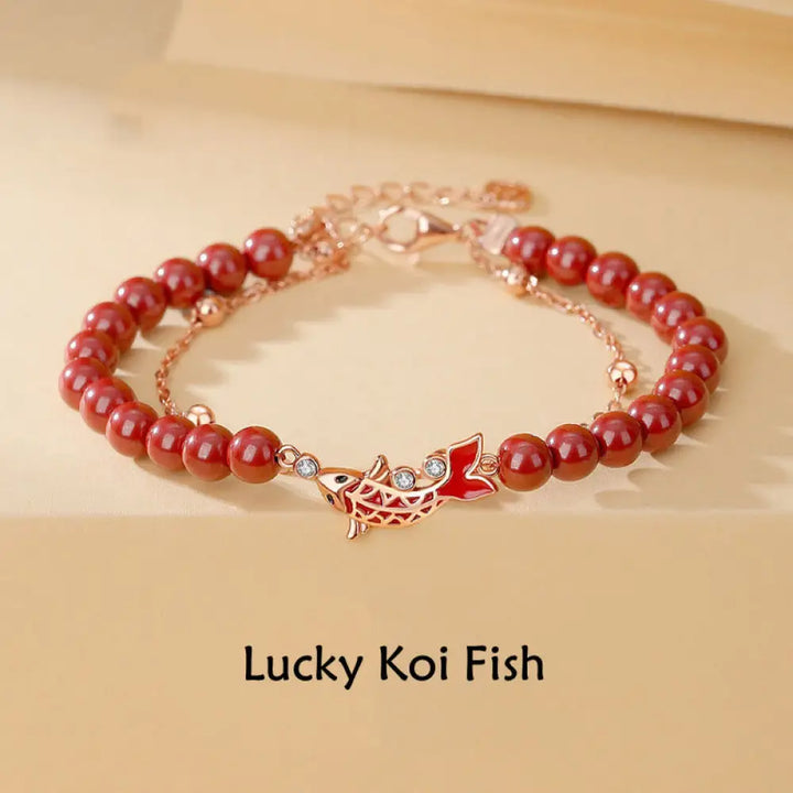 BWOOOH 925 Sterling Silver Lucky Koi Fish Cinnabar Zircon Prosperity Double Layer Chain Bracelet - BWOOOH spiritual jewelry piece