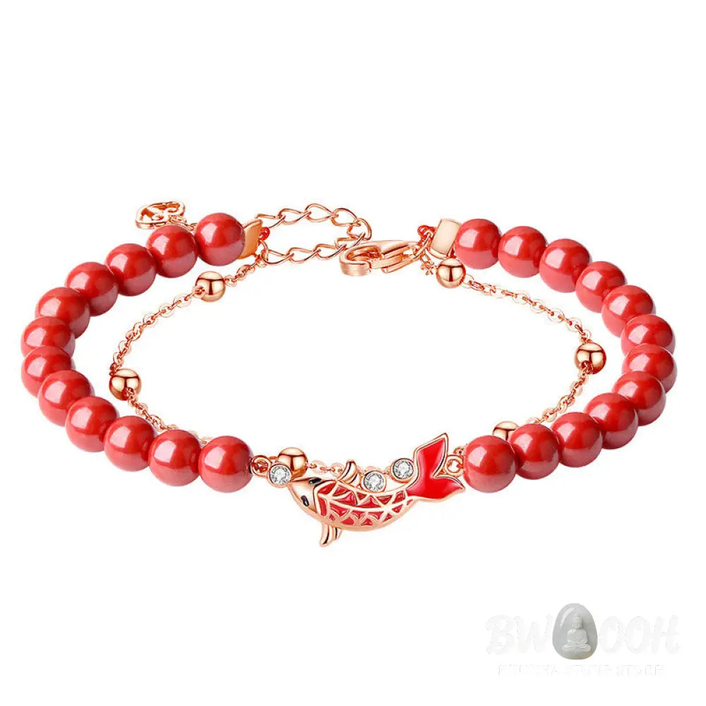 Buddha Stones 925 Sterling Silver Lucky Koi Fish Cinnabar Zircon Prosperity Double Layer Chain Bracelet - BWOOOH - Koi
