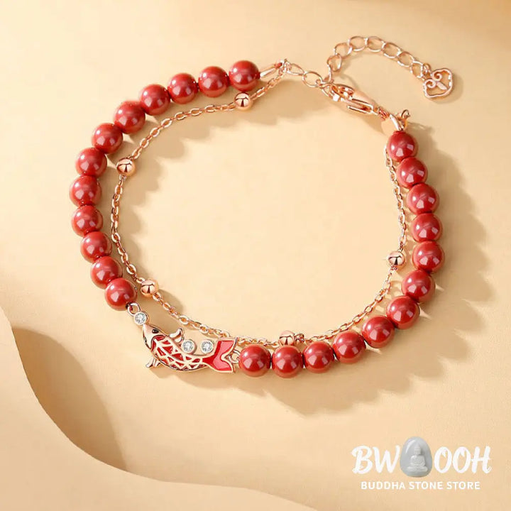 Buddha Stones 925 Sterling Silver Lucky Koi Fish Cinnabar Zircon Prosperity Double Layer Chain Bracelet - BWOOOH - Koi