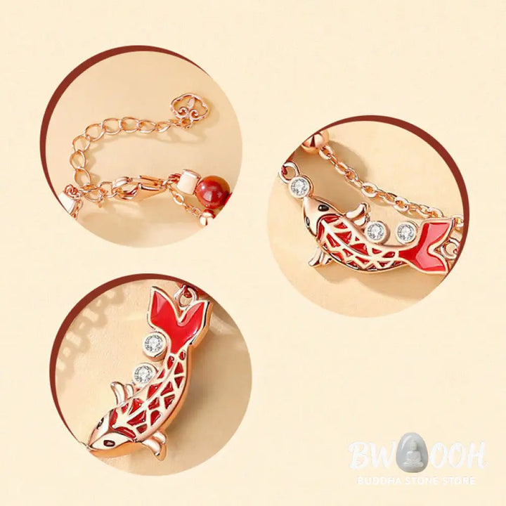 Buddha Stones 925 Sterling Silver Lucky Koi Fish Cinnabar Zircon Prosperity Double Layer Chain Bracelet - BWOOOH - Koi