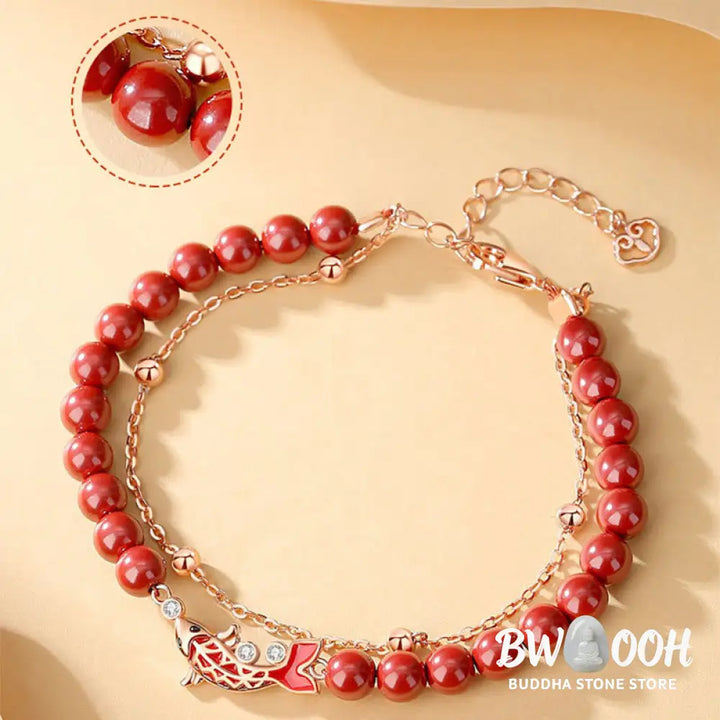 Buddha Stones 925 Sterling Silver Lucky Koi Fish Cinnabar Zircon Prosperity Double Layer Chain Bracelet - BWOOOH - Koi