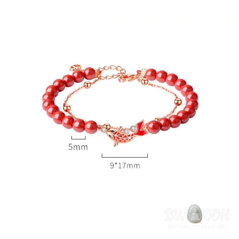 Buddha Stones 925 Sterling Silver Lucky Koi Fish Cinnabar Zircon Prosperity Double Layer Chain Bracelet - BWOOOH - Koi