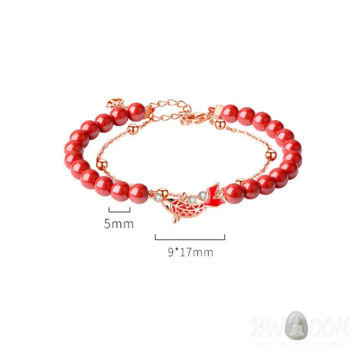 Buddha Stones 925 Sterling Silver Lucky Koi Fish Cinnabar Zircon Prosperity Double Layer Chain Bracelet - BWOOOH - Koi