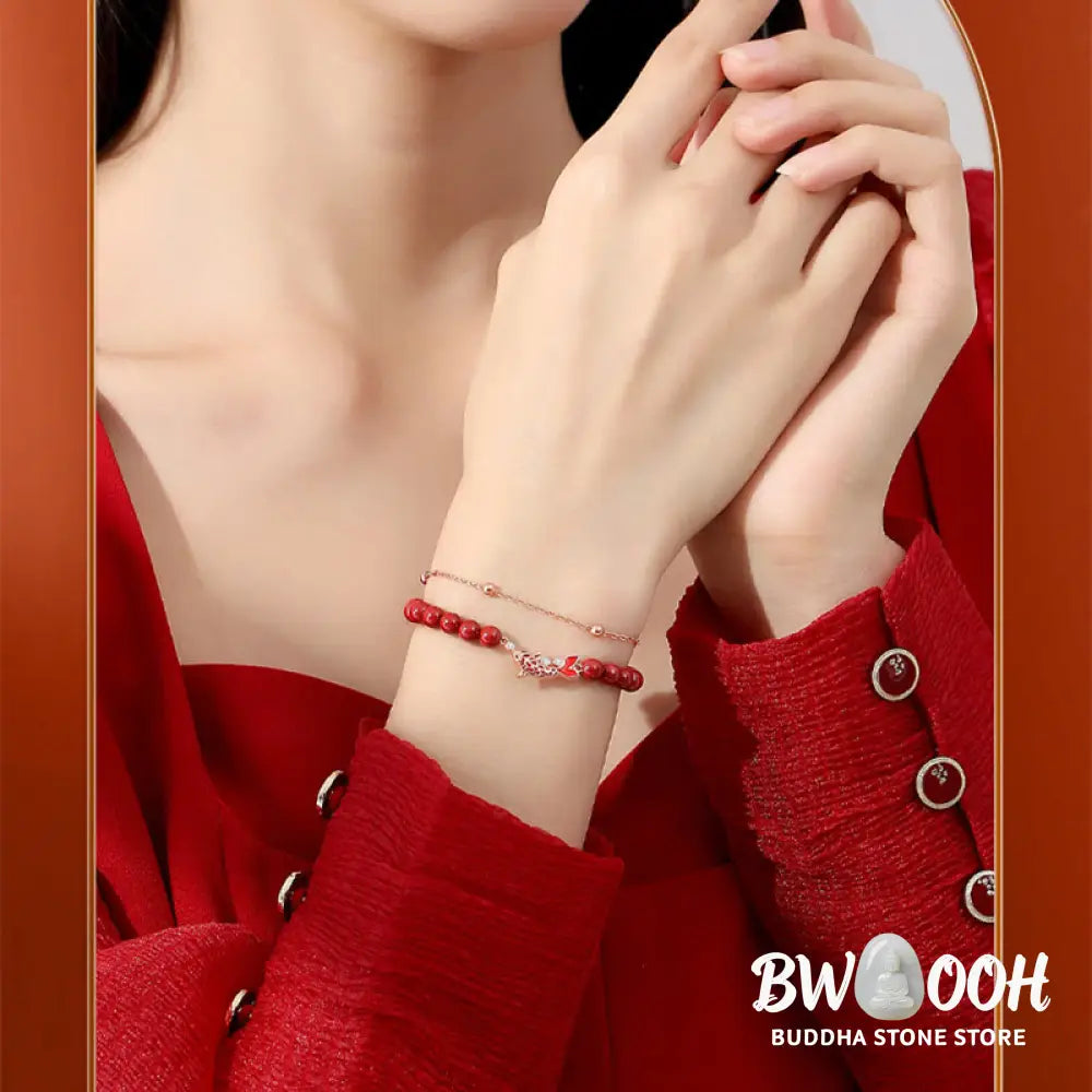 Buddha Stones 925 Sterling Silver Lucky Koi Fish Cinnabar Zircon Prosperity Double Layer Chain Bracelet - BWOOOH - Koi
