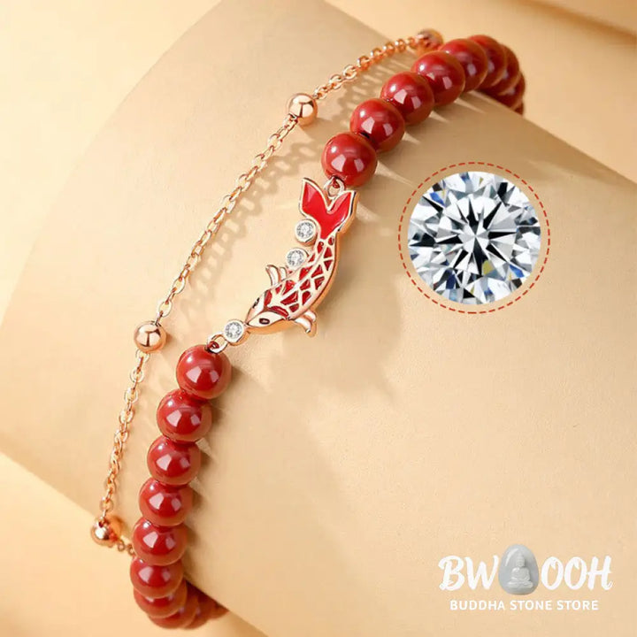 Buddha Stones 925 Sterling Silver Lucky Koi Fish Cinnabar Zircon Prosperity Double Layer Chain Bracelet - BWOOOH - Koi