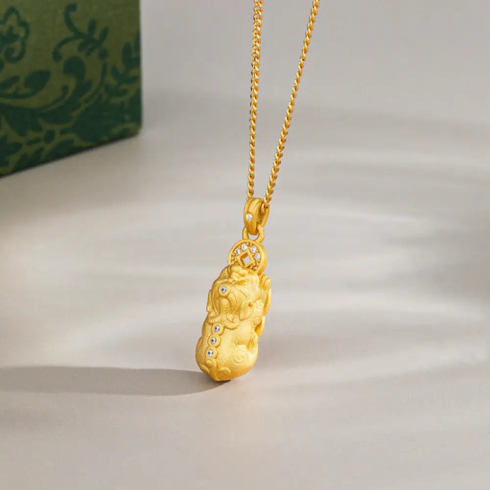 Buddha Stones 925 Sterling Silver Mini PiXiu Dorje Vajra Wealth Necklace Pendant - BWOOOH - Golden / Pixiu - Necklaces
