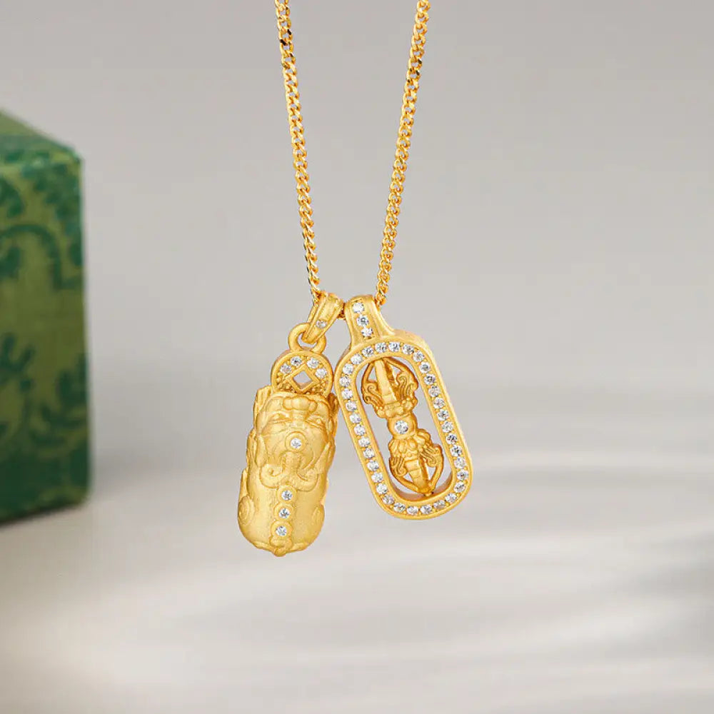 BWOOOH 925 Sterling Silver Mini PiXiu Dorje Vajra Wealth Necklace Pendant - BWOOOH spiritual jewelry piece