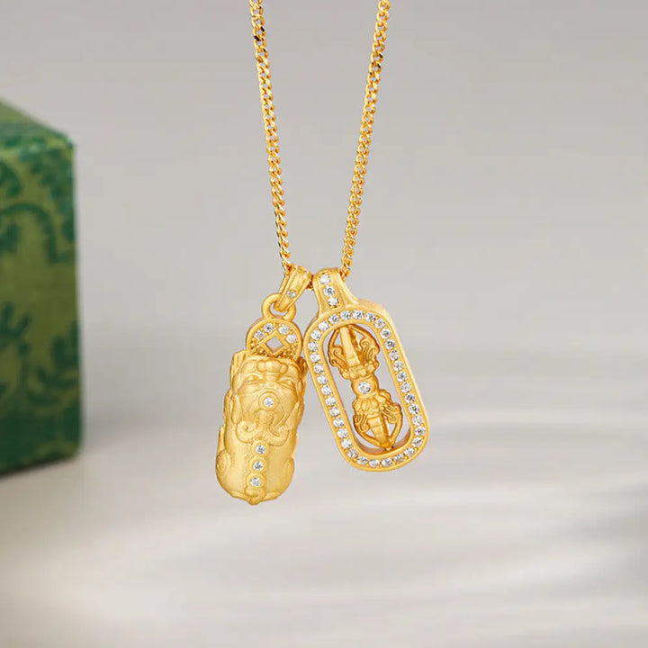 BWOOOH 925 Sterling Silver Mini PiXiu Dorje Vajra Wealth Necklace Pendant - BWOOOH spiritual jewelry piece