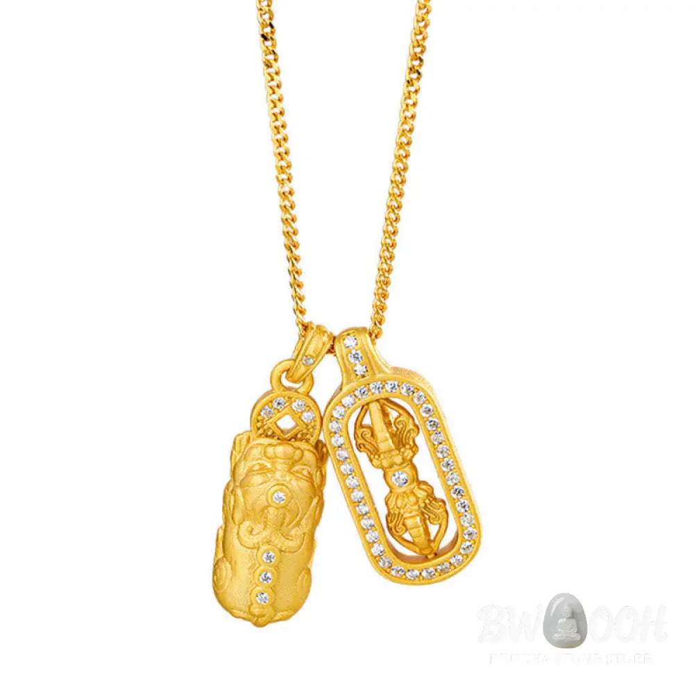 Buddha Stones 925 Sterling Silver Mini PiXiu Dorje Vajra Wealth Necklace Pendant - BWOOOH - Necklaces &amp; Pendants