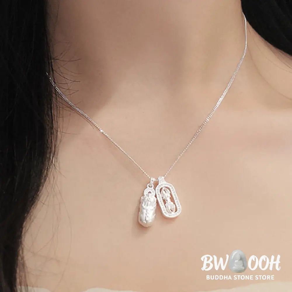 Buddha Stones 925 Sterling Silver Mini PiXiu Dorje Vajra Wealth Necklace Pendant - BWOOOH - Necklaces &amp; Pendants