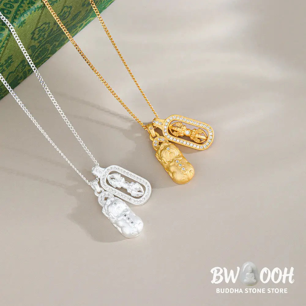 Buddha Stones 925 Sterling Silver Mini PiXiu Dorje Vajra Wealth Necklace Pendant - BWOOOH - Necklaces &amp; Pendants