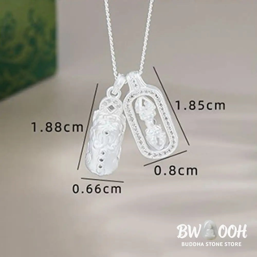 Buddha Stones 925 Sterling Silver Mini PiXiu Dorje Vajra Wealth Necklace Pendant - BWOOOH - Necklaces &amp; Pendants