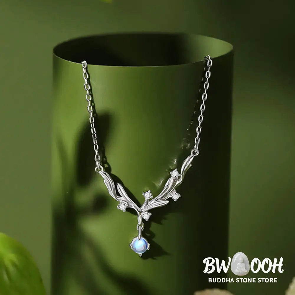 Buddha Stones 925 Sterling Silver Mistletoe Keep Away Evil Spirits Necklace Pendant - BWOOOH - 925 Sterling Silver