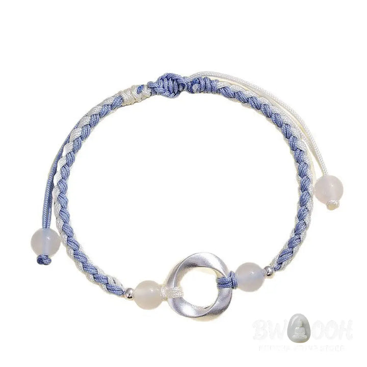Buddha Stones 925 Sterling Silver Mobius White Agate Bead Braided String Protection Bracelet - Bracelet