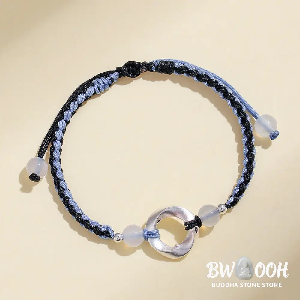 Buddha Stones 925 Sterling Silver Mobius White Agate Bead Braided String Protection Bracelet - Bracelet