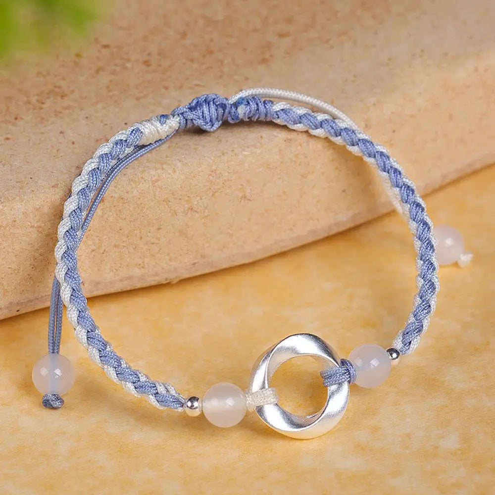 BWOOOH 925 Sterling Silver Mobius White Agate Bead Braide