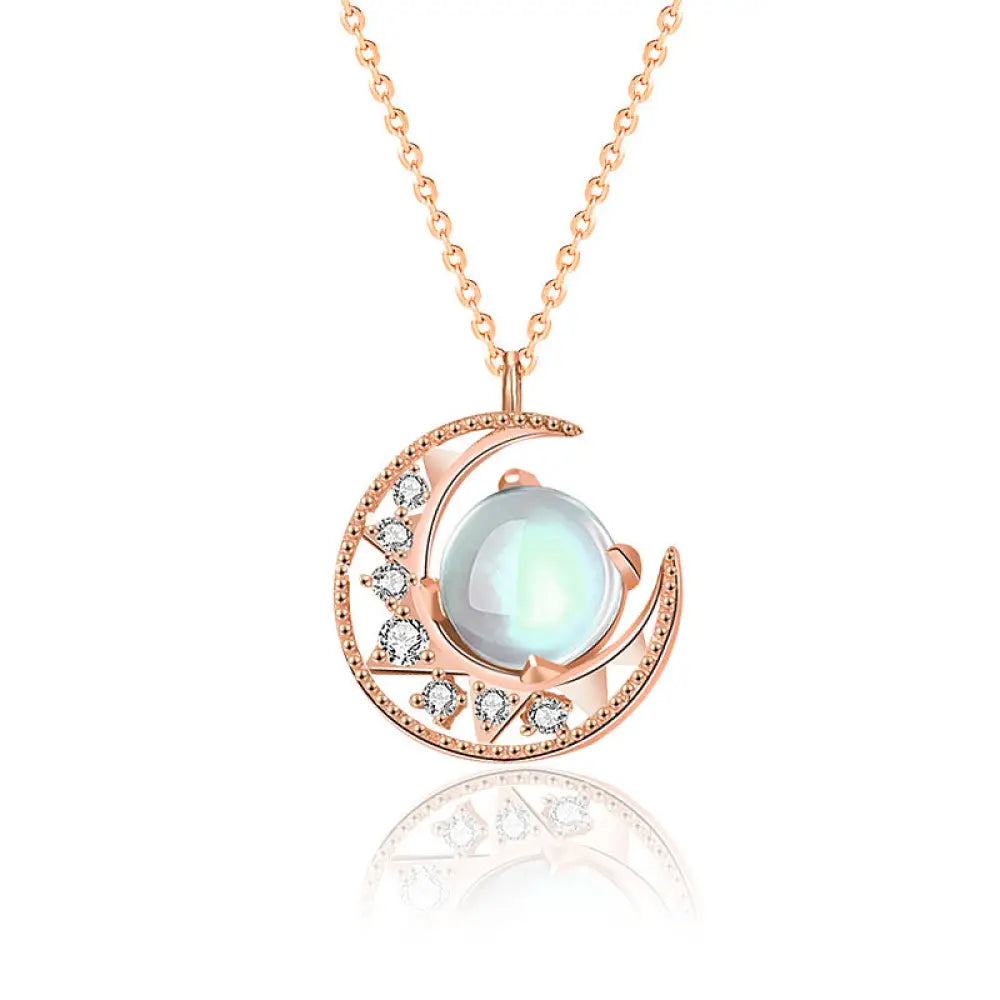 BWOOOH 925 sterling silver moonstone moon pattern love necklace pendant 45cm lunar energy