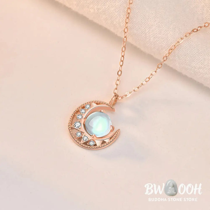 Buddha Stones 925 Sterling Silver Moonstone Moon Pattern Love Necklace Pendant - BWOOOH - Moonstone (Love ♥ Calm)