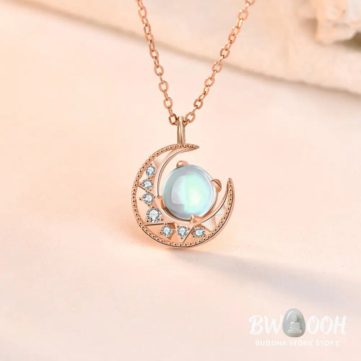 Buddha Stones 925 Sterling Silver Moonstone Moon Pattern Love Necklace Pendant - BWOOOH - Moonstone (Love ♥ Calm)
