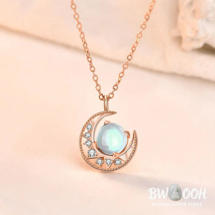 Buddha Stones 925 Sterling Silver Moonstone Moon Pattern Love Necklace Pendant - BWOOOH - Moonstone (Love ♥ Calm)