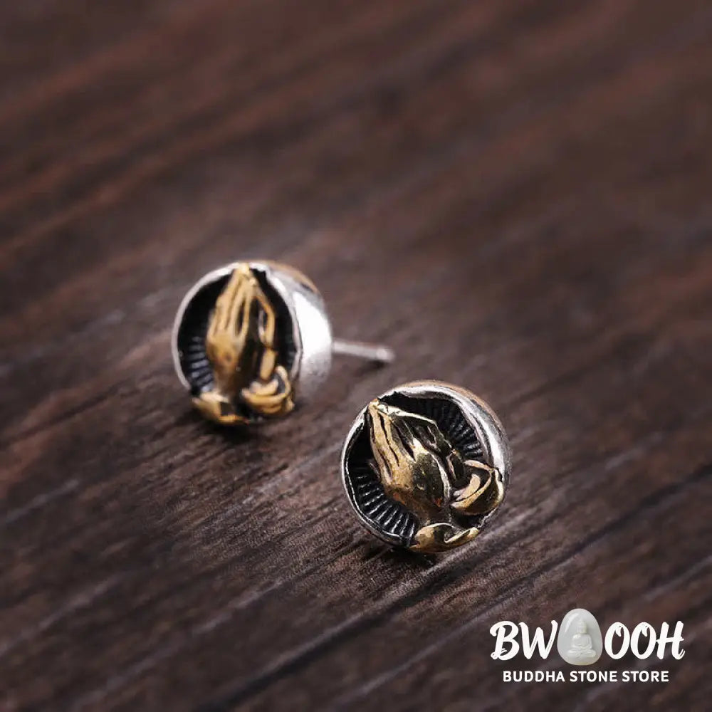 Buddha Stones 925 Sterling Silver Namaste Equality Stud Earrings - Namaste(Bow with respect&amp;Connection) - Earrings