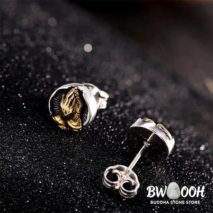 Buddha Stones 925 Sterling Silver Namaste Equality Stud Earrings - Namaste(Bow with respect&amp;Connection) - Earrings