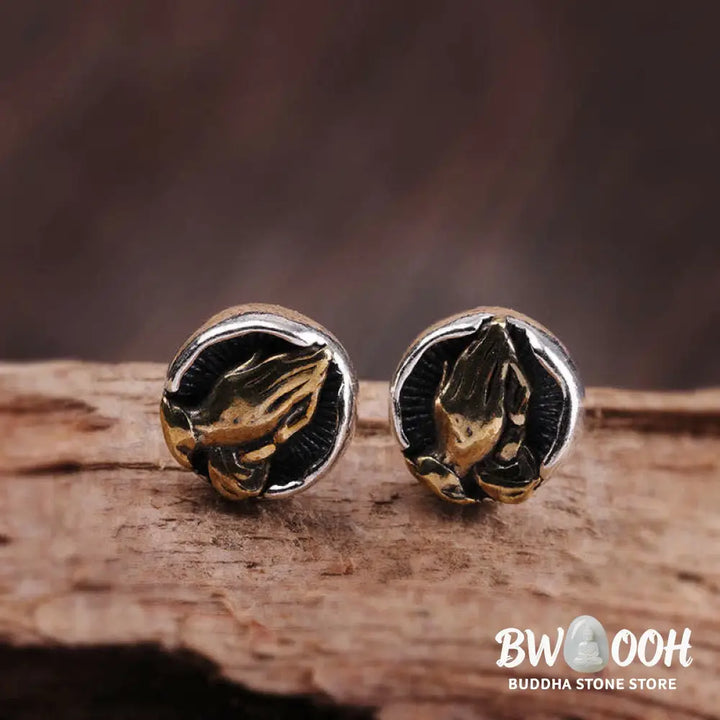 Buddha Stones 925 Sterling Silver Namaste Equality Stud Earrings - Namaste(Bow with respect&amp;Connection) - Earrings