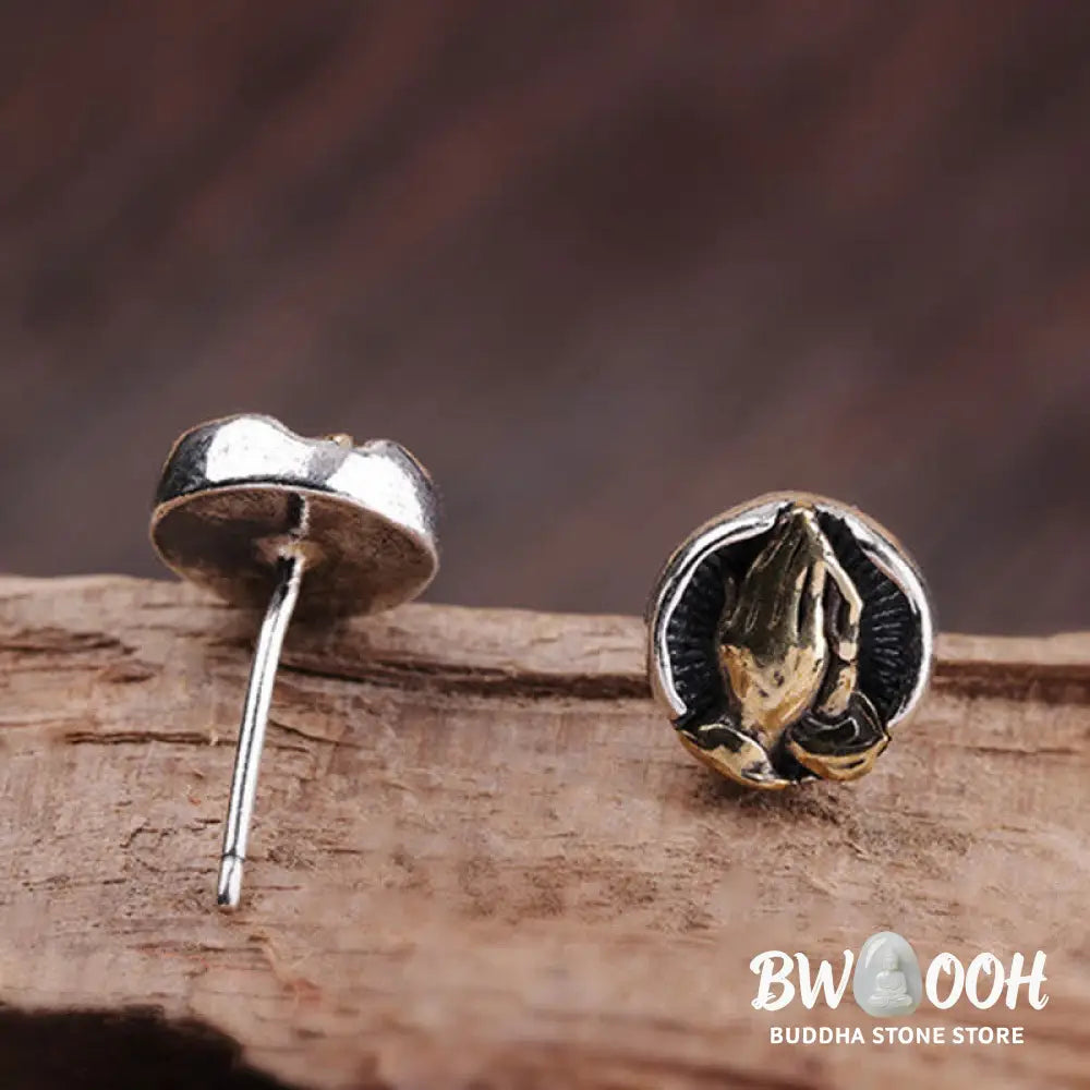 Buddha Stones 925 Sterling Silver Namaste Equality Stud Earrings - Namaste(Bow with respect&amp;Connection) - Earrings
