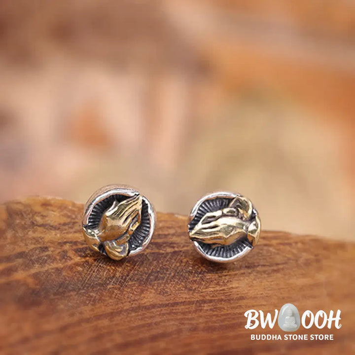 Buddha Stones 925 Sterling Silver Namaste Equality Stud Earrings - Namaste(Bow with respect&amp;Connection) - Earrings