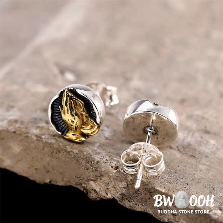 Buddha Stones 925 Sterling Silver Namaste Equality Stud Earrings - Namaste(Bow with respect&amp;Connection) - Earrings