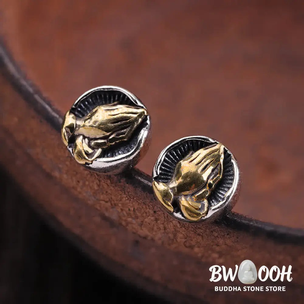 Buddha Stones 925 Sterling Silver Namaste Equality Stud Earrings - Namaste(Bow with respect&amp;Connection) - Earrings