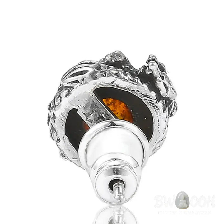 Buddha Stones 925 Sterling Silver Natural Amber Dragon Success Protection Stud Earring - Dragon(One Earring) - Earrings