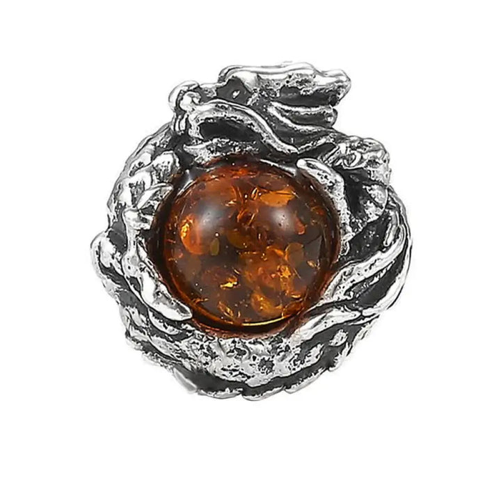 BWOOOH 925 Sterling Silver Natural Amber Dragon Success Protection Stud Earring — Sterling Silver spiritual jewelry for sp...