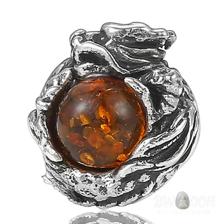 Buddha Stones 925 Sterling Silver Natural Amber Dragon Success Protection Stud Earring - Dragon(One Earring) - Earrings