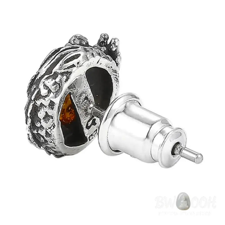 Buddha Stones 925 Sterling Silver Natural Amber Dragon Success Protection Stud Earring - Dragon(One Earring) - Earrings