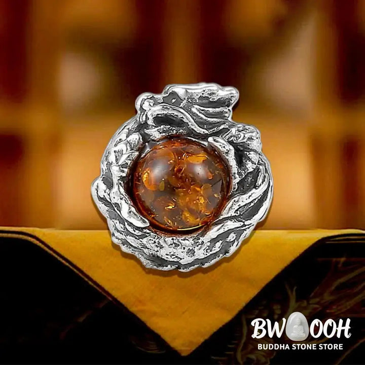 Buddha Stones 925 Sterling Silver Natural Amber Dragon Success Protection Stud Earring - Dragon(One Earring) - Earrings