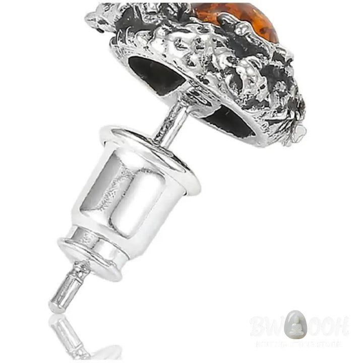 Buddha Stones 925 Sterling Silver Natural Amber Dragon Success Protection Stud Earring - Dragon(One Earring) - Earrings