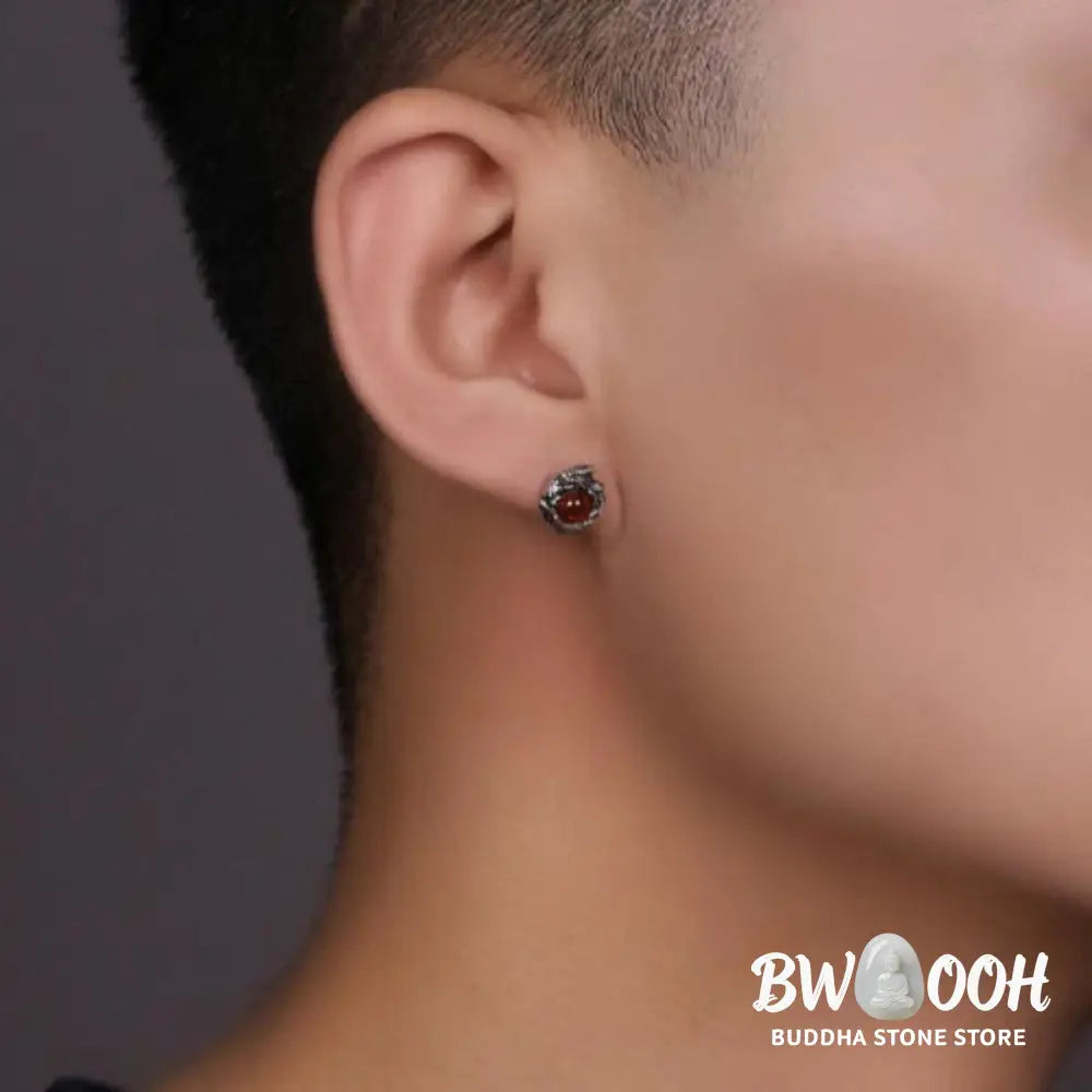 Buddha Stones 925 Sterling Silver Natural Amber Dragon Success Protection Stud Earring - Dragon(One Earring) - Earrings