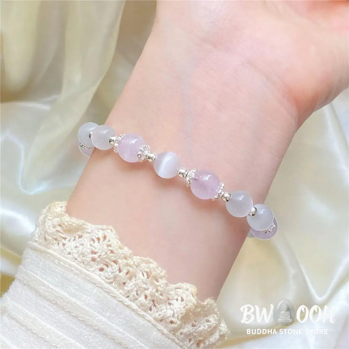 Buddha Stones 925 Sterling Silver Natural Amethyst Cat’s Eye Spiritual Awareness Star Bracelet - BWOOOH - Bracelet