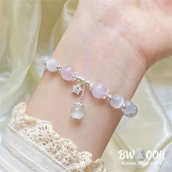 Buddha Stones 925 Sterling Silver Natural Amethyst Cat’s Eye Spiritual Awareness Star Bracelet - BWOOOH - Bracelet