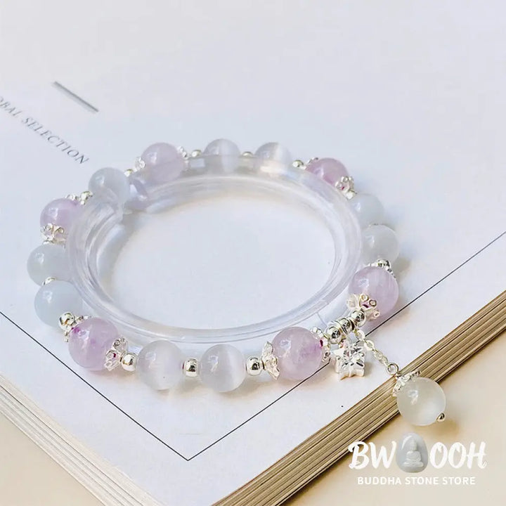 Buddha Stones 925 Sterling Silver Natural Amethyst Cat’s Eye Spiritual Awareness Star Bracelet - BWOOOH - Bracelet