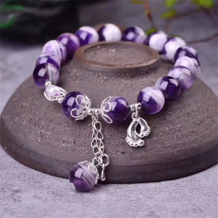 BWOOOH 925 Sterling Silver Natural Amethyst Healing Feet Love Heart Charm Bracelet - BWOOOH - Amethyst(Spiritual