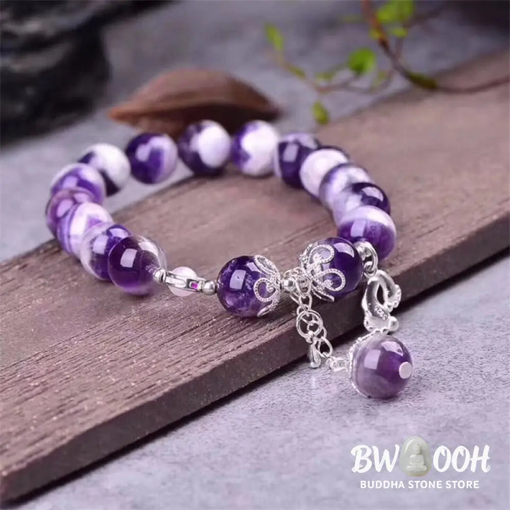 Buddha Stones 925 Sterling Silver Natural Amethyst Healing Feet Love Heart Charm Bracelet - BWOOOH - Amethyst(Spiritual