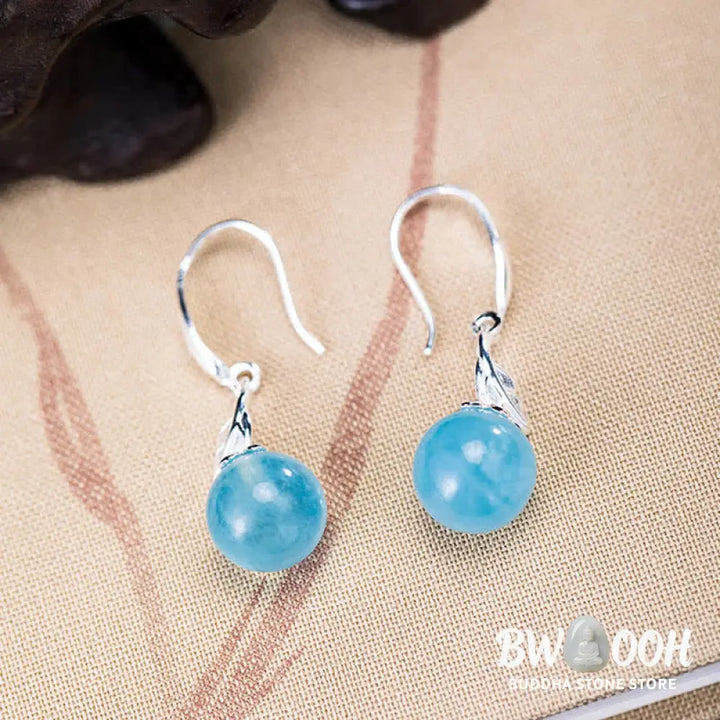Buddha Stones 925 Sterling Silver Natural Aquamarine Leaf Flower Peace Earrings Necklace - BWOOOH - Earrings
